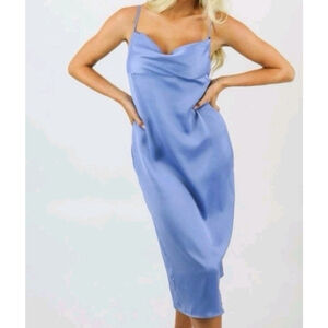 WeWoreWhat Cowl Neck Spaghetti Strap Midi Silky Dress Size 00 NWT $89 Back Slit